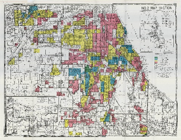 Chicago and southern suburban area from 1940 Home Owners Loan Corporation map with redlined neighborhoods